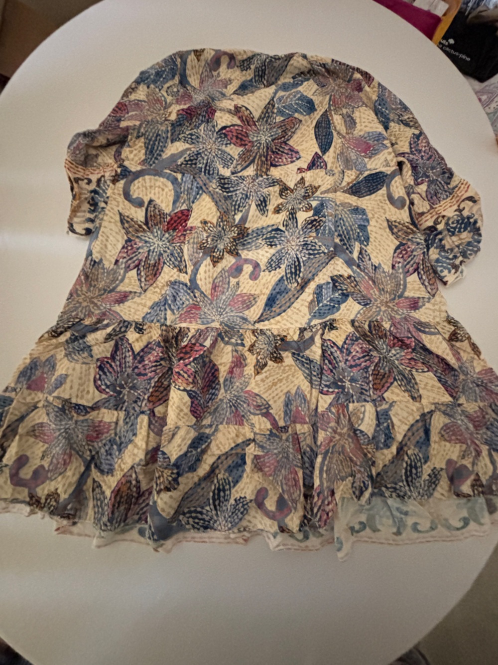 Made in Italy Bohemian Floral Tiered Mini Dress in Cream, Blue & Pink Women’s M - Picture 13 of 13